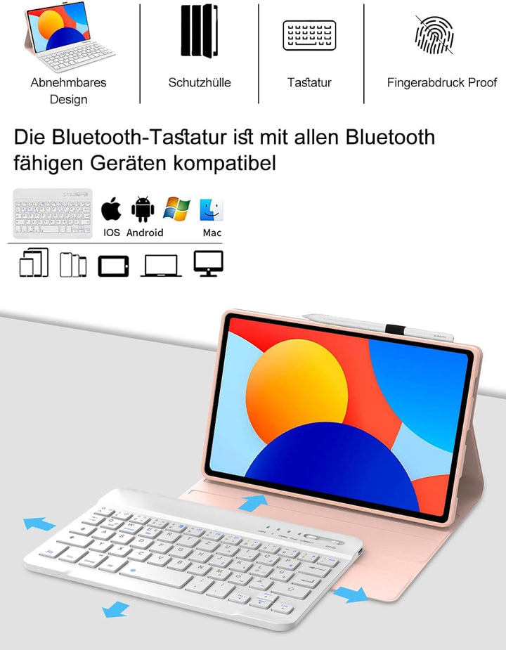 Tastatur Hülle für Xiaomi Redmi Pad SE 8.7 Zoll 2024, QWERTZ Layout Deutscher, Hülle Tastatur mit Ma