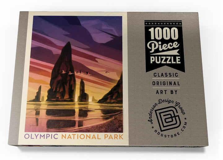 Olympic National Park: Pelikan-Sonnenuntergang, Vintage Poster - Premium 1000 Teile Puzzle - MyPuzzl