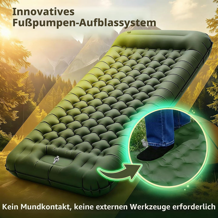 Aufblasbare Schlafmatte Extra Breit Extra Dick Campingmatte mit Fusspumpe Leicht und Robust für Outd