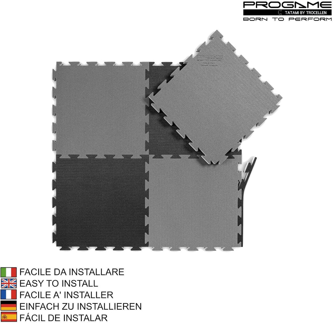 ProGame Kit 8 Stück Tatami Matte 3,5 cm GYM-HOME Schwarz/Grau 50x50 cm Tatami Puzzle Tatamimatte