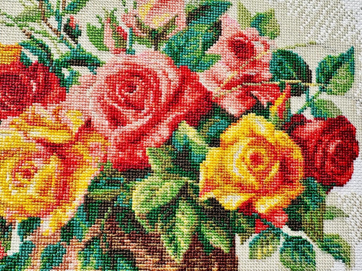 RIOLIS Korb mit Rosen Kreuzstich-Set, Baumwolle, Mehrfarbig, 35 x 30 x 0.1 cm