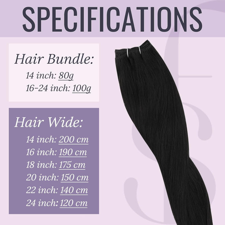 fshine Echthaar Tressen Zum Einnähen Pechschwarz Tressen Echthaar Extensiones 50cm/20zoll 100 Gramm