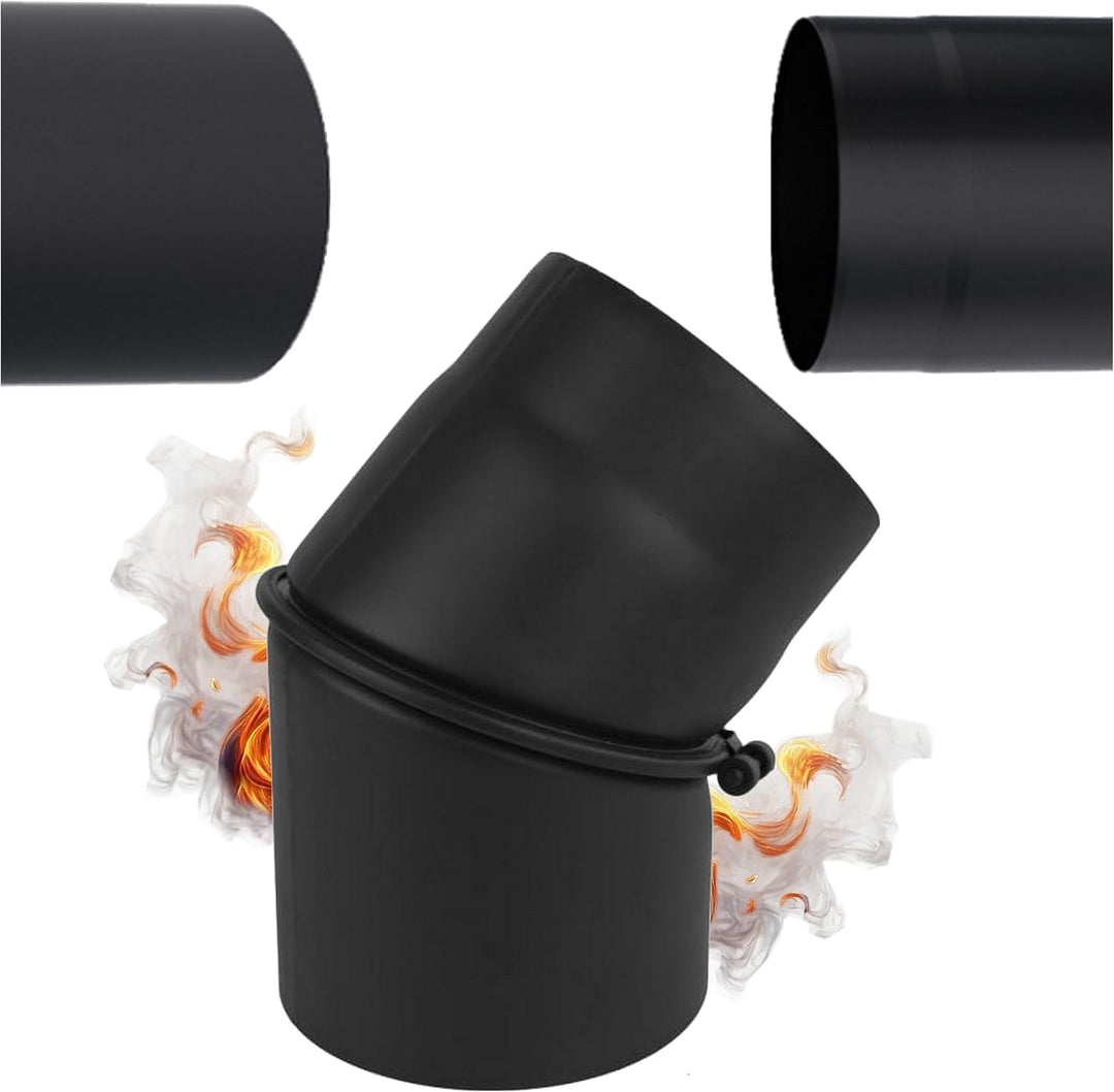 Ofenrohr Bogen Schwarz Ø 160 mm – Verstellbar 0–45° - Kaminrohr Bogen 45 Grad Drehbar – Rauchrohr Ka