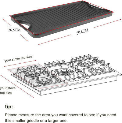 GFTIME Gusseisen Antihaft Grillplatten 50,8 x 26,5cm für Ofen, Herd & Grill, Doppelseitige Gusseisen