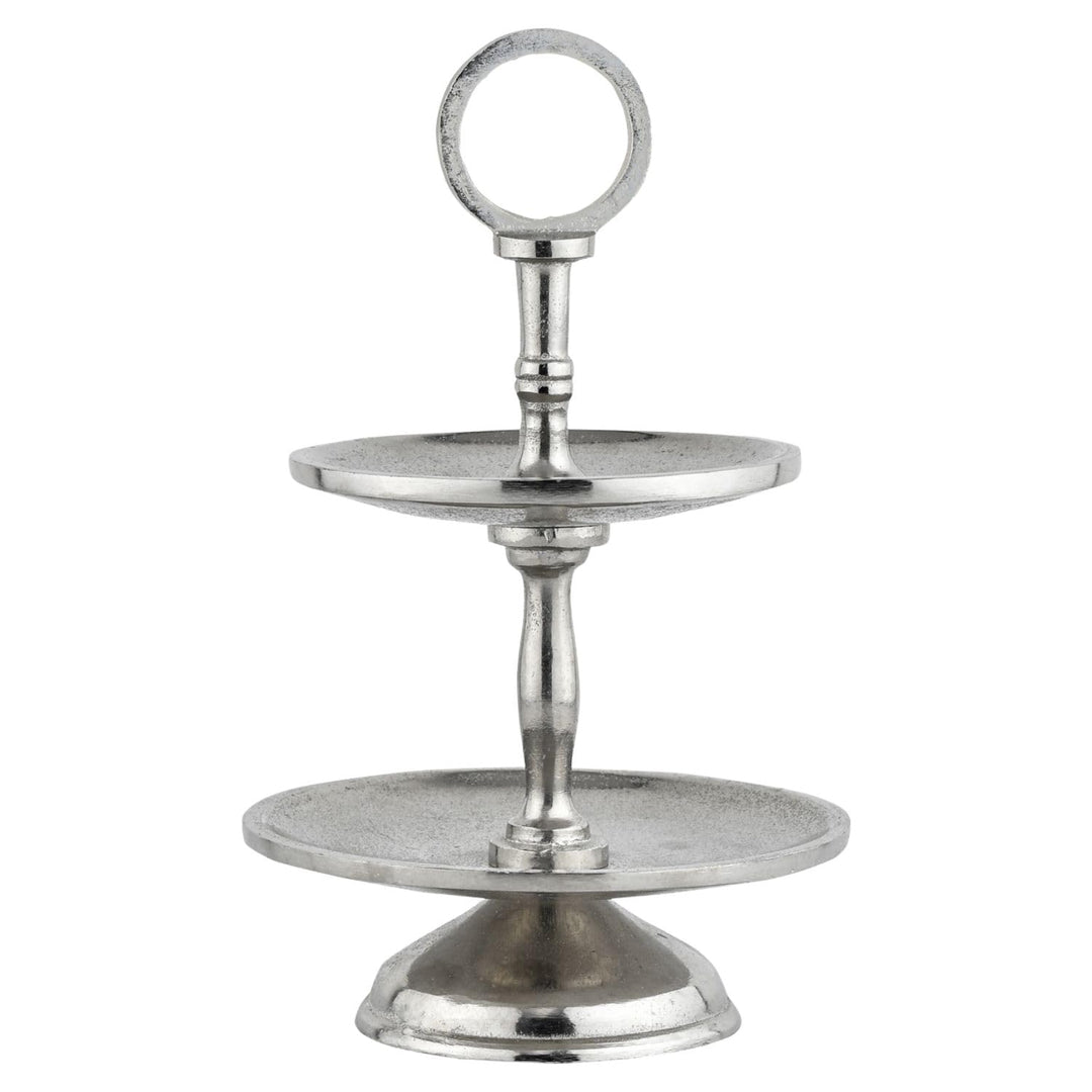 Marrakesch Deko Aesthetic Etagere 2 Etagen Obstschale rund Silber 26 cm hoch | Sevierplatte 2 Tablet