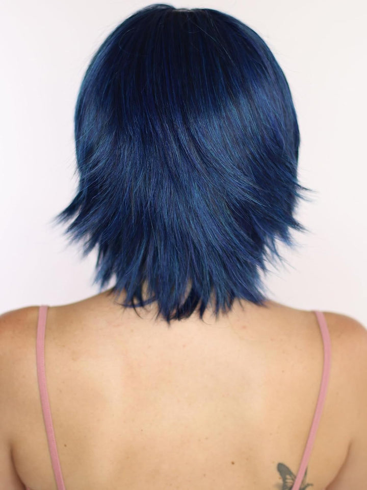 Prettyland blau-schwarz kurze Mittel-lange Perücke mit Pony Gestuft fransig Damen & Herren natürlich