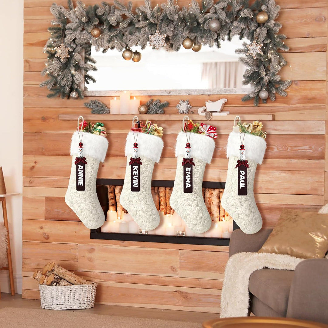 SOMYTING 4 Stück Weihnachtsstrumpf Gestrickte Wolle Weihnachtsstrumpfe mit Schneemann Namensschilder