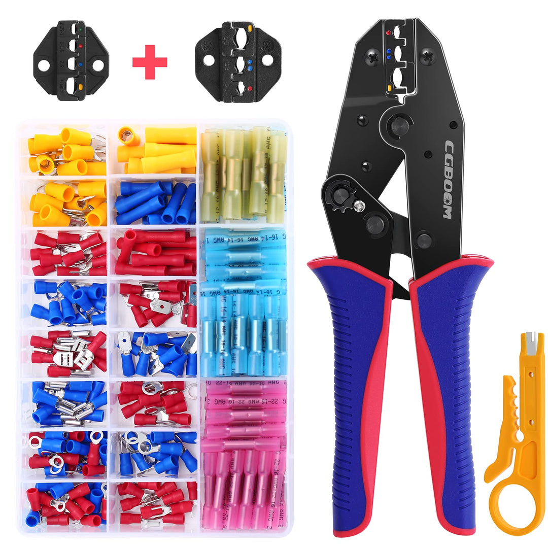 CGBOOM Crimpzange Kabelschuhe Set, Krimpzangenset Schrumpfverbinder mit 200 Stück Aderendhülsen set