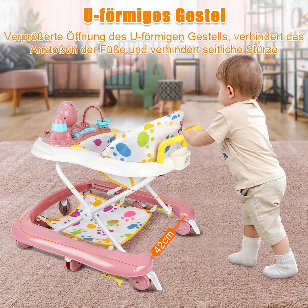 Supfine Lauflernhilfe 5 in 1 Babywalker, Spiel- und Lauflernwagen mit Rollen, 5-Gang Höhenverstellba