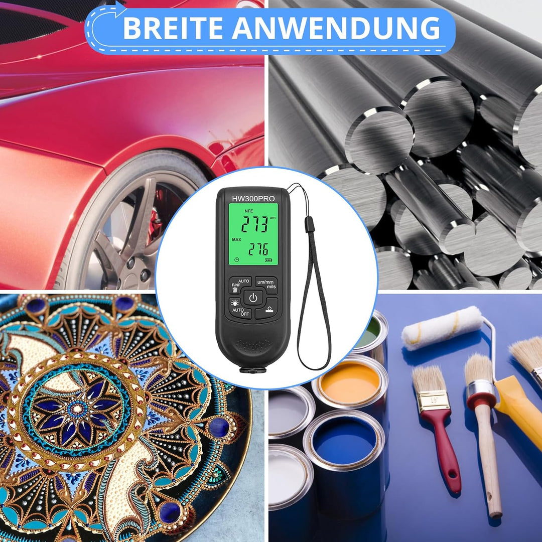 CAMWAY Profi Schichtdickenmessgerät 0-2000μm, Dickenmessgerät mit LCD-Anzeige & Batteriestands, Lack