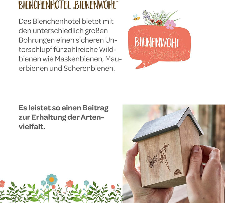 Die Stadtgärtner – Bienchenhotel aus Buchenholz I Wetterfestes Insektenhotel für Bienen I Naturholz-