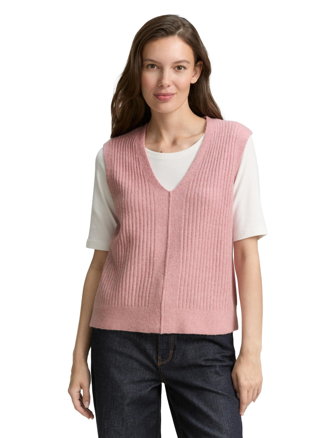 Tom Tailor Damen 1047693 RIPP Pullunder mit V-Ausschnitt XXS 11082 - Morning Pink Melange, XXS 11082