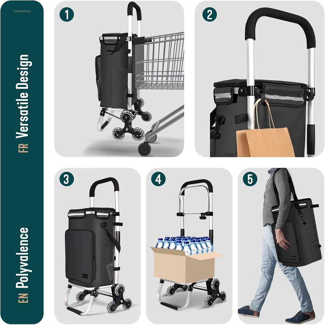 VOUNOT® Aluminium Einkaufstrolley Treppensteiger, 3 in 1 Trolly Einkaufswagen Klappbar, Hackenporsch