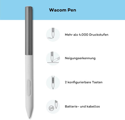 Wacom One M Stifttablett inkl. batterielosem EMR-Stift, Bluetooth-Verbindung, für Windows, Mac, Chro