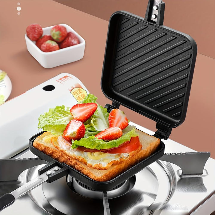 Doppelseitige Sandwichpfanne Aluminium Antihaft-Gitter 35x15cm | Gleichmässige Wärmeverteilung hitze