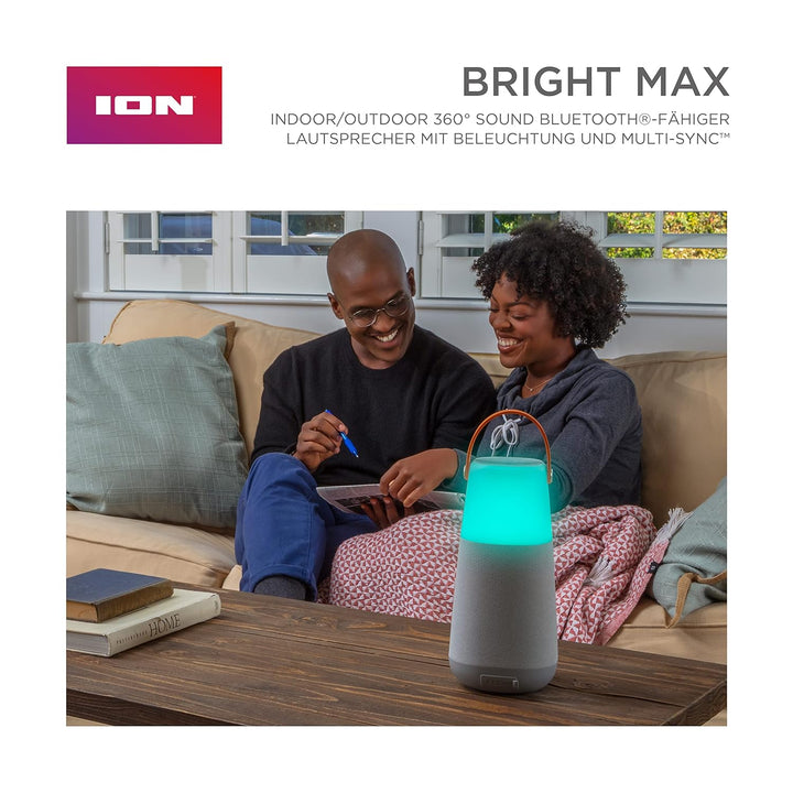 ION Audio Bright Max – Tragbarer, wasserfester 360° Bluetooth-Lautsprecher mit Beleuchtung, atmosphä