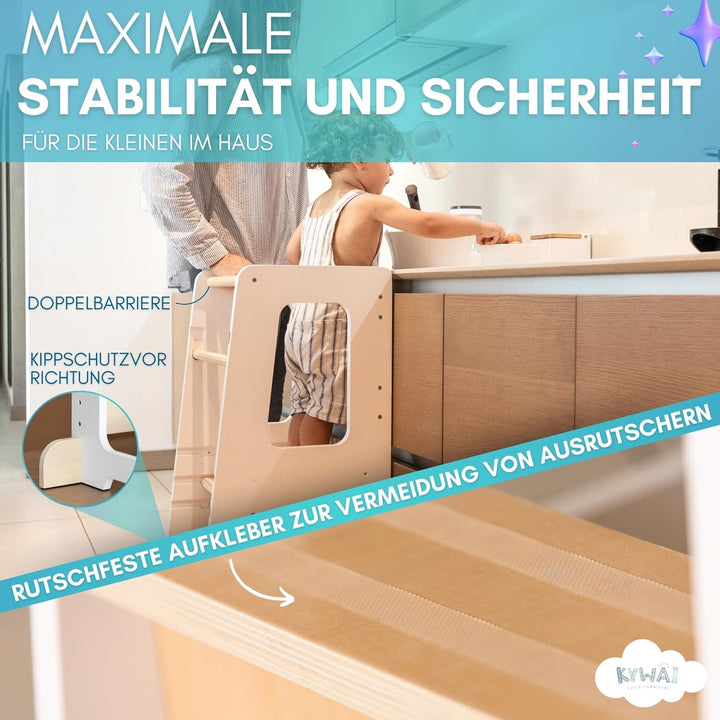 Montessori Lernturm ab 1 Jahr, aus robustem Holz, Premium-Modell in Grossformat, Learning Tower mit