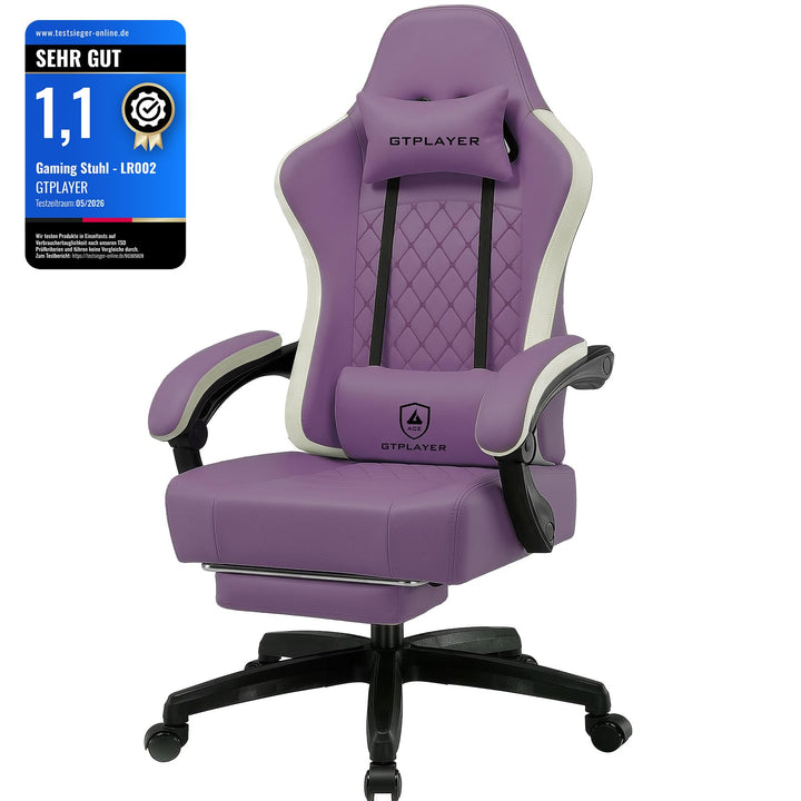 GTPLAYER Gaming Stuhl Ergonomischer Gaming Sessel Schreibtischstuhl Kunstleder, Federsitzkissen, Ver