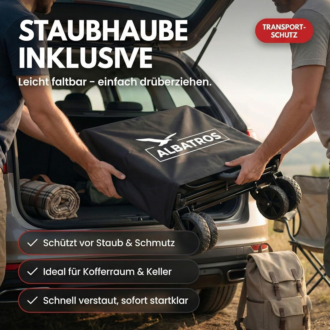 ALBATROS Bollerwagen klappbar 120L – Faltbarer Transportwagen mit Flaschenöffner, Getränkehalter & R