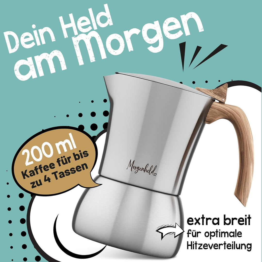 FLOW Premium Espressokocher aus Edelstahl 4 Tassen 200ml Induktion Espressokanne Espressomaker für z
