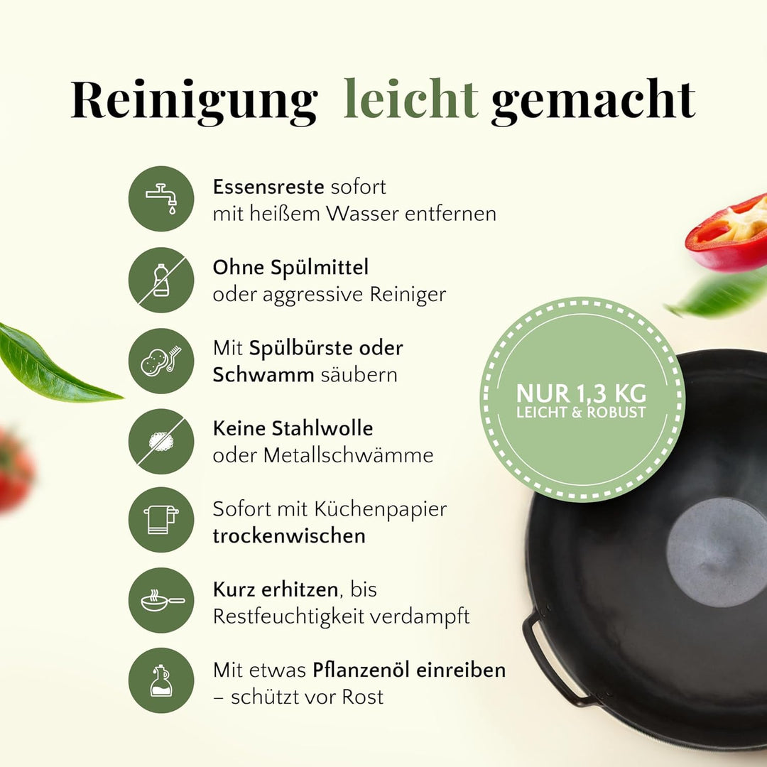 pasoli handgehämmerter Wok + gratis Rezepte eBook - voreingebrannt - traditionelle Asiapfanne - Brat