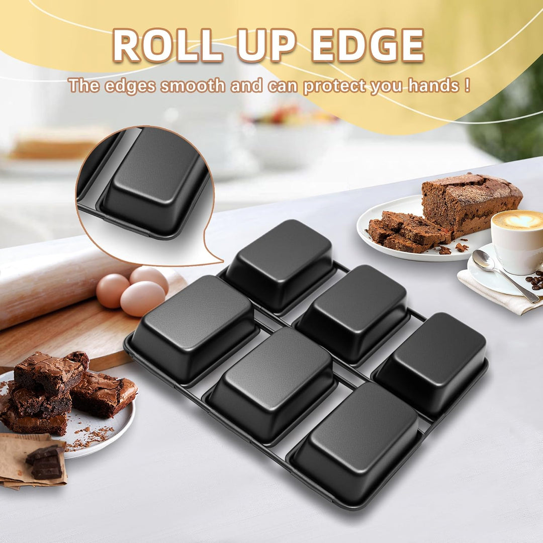 Mini-Kastenformen mit 6 Vertiefungen, antihaftbeschichtete quadratische Brotbackform, Brownie-Backbl