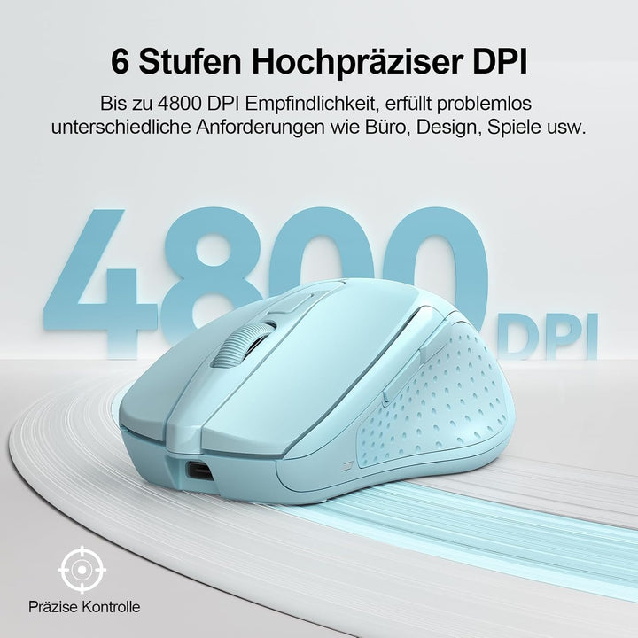 TECKNET Bluetooth Maus, Wiederaufladbare Maus Kabellos(DREI Modi: BT 5.0/3.0 + 2.4G), 4800 DPI, Ergo