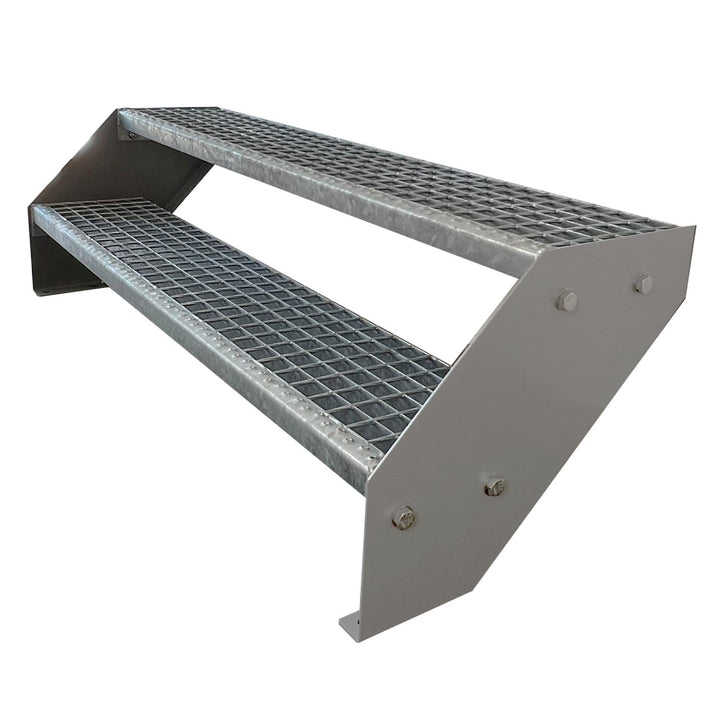 Kaminbau Mierzwa Premium Stahl Treppe Verzinkt &amp; Silber Pulverbeschichtet 2 Stufen (Breite 140 cm) (