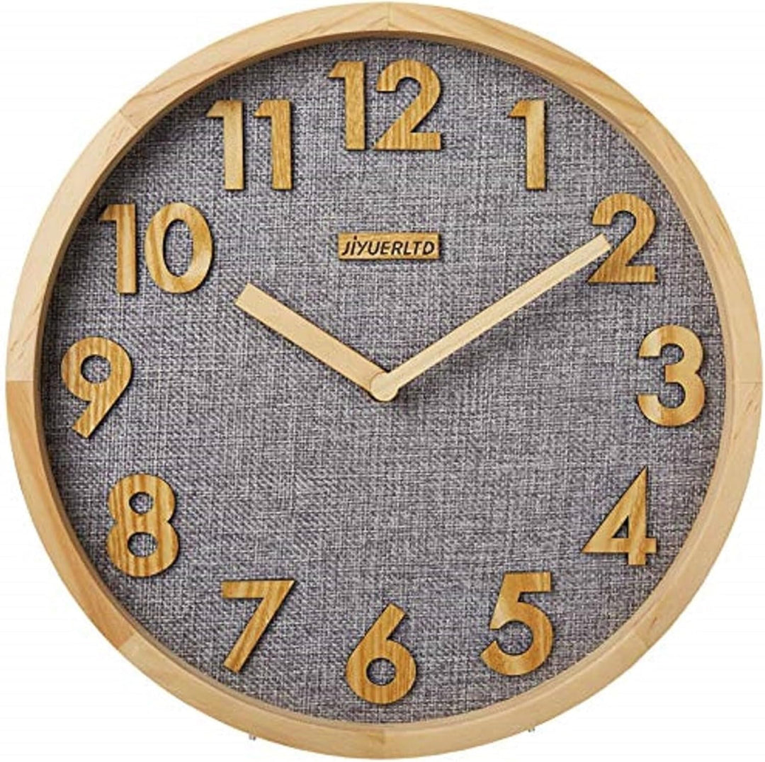 JIYUERLTD 30cm Wanduhr Leise Küchenuhr Nicht-Ticken Quarz-Wanduhren Hölzerne Zahlen 3D Anzeige, Holz