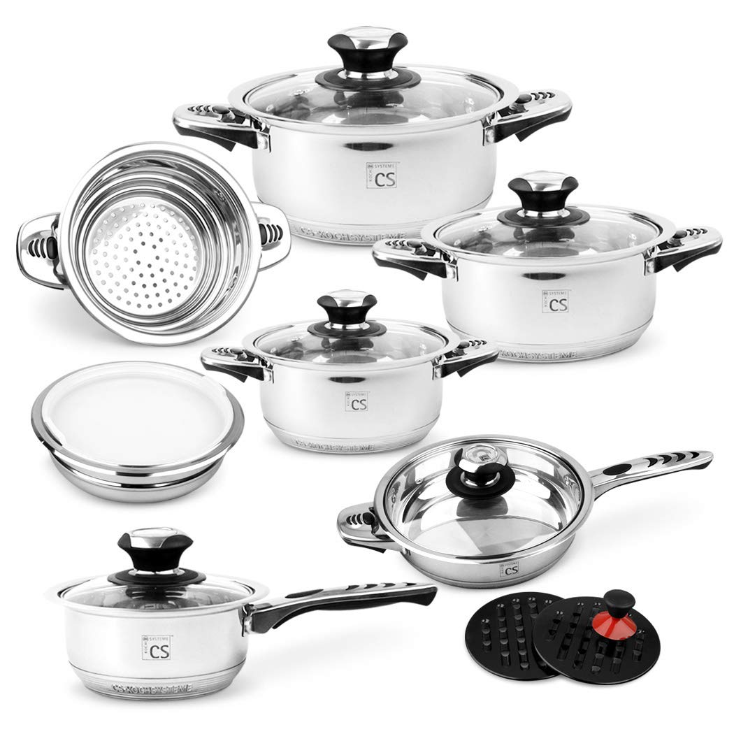 CARL SCHMIDT SOHN Schmidt Sohn Kochtopf Set Aurich 16-teilig mit Deckel Edelstahl, 065843, Silber, 2