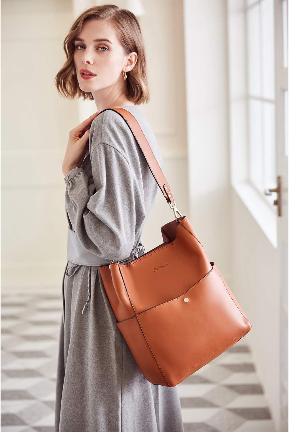 BOSTANTEN Leder Damen Handtasche Schultertasche Umhängetasche Designer Tasche Gross 1-a-braun, 1-a-b