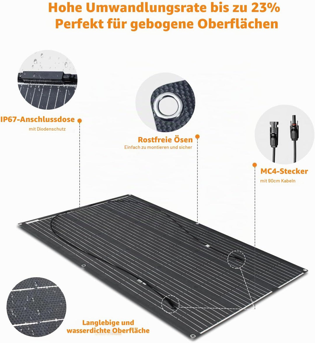 100W 18V etfe Flexibel Solarpanel Monokristalline Flexible Solarmodul für Off-Grid System, Wohnwagen