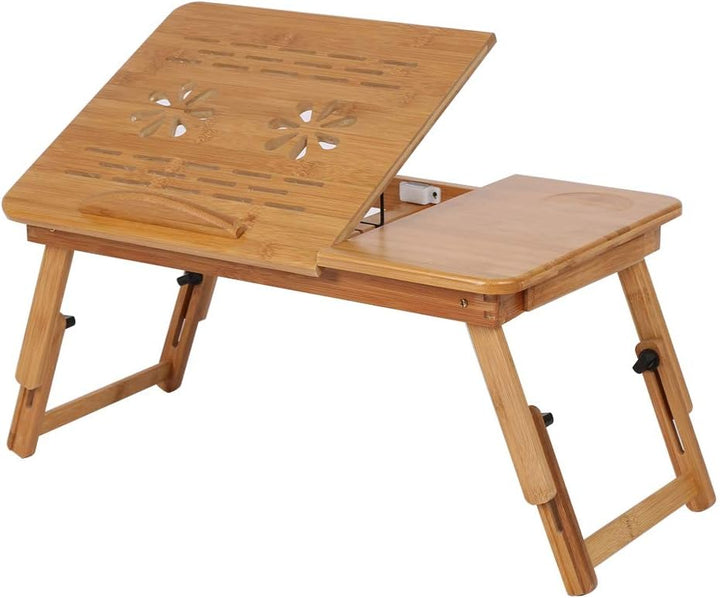 Laptop-Tisch aus Bambus, klappbar, tragbar, Bett, Computer, verstellbar, mit Schublade, Schreibtisch