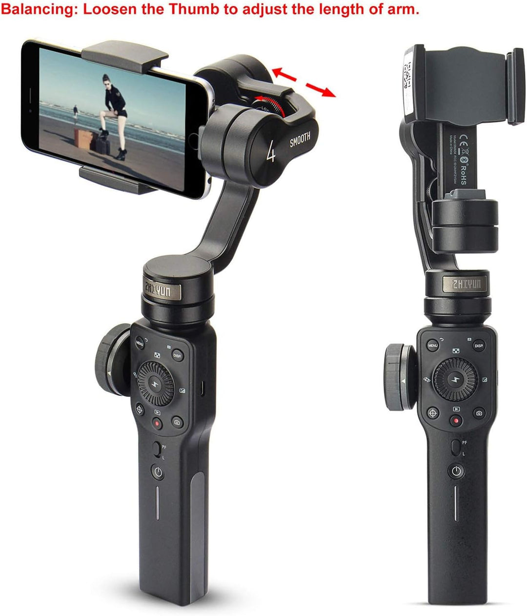 Zhiyun Smooth 4 – 3-Achsen-Handheld-Gimbal-Stabilisator mit Focus Pull und Zoom-Fähigkeit für Smartp