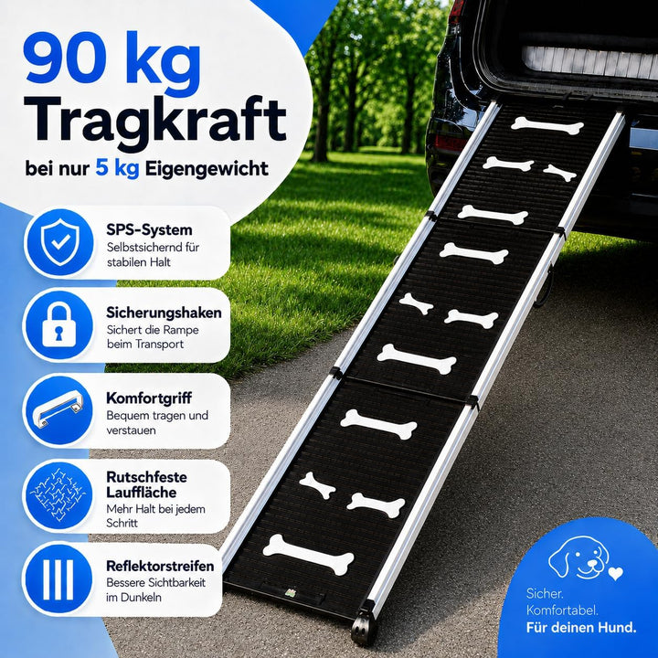 Hunderampe Teleskop rutschfest Alu 90kg Hundetreppe für Grosse Kleine Hunde Auto SUV Sofa Bett Rückb