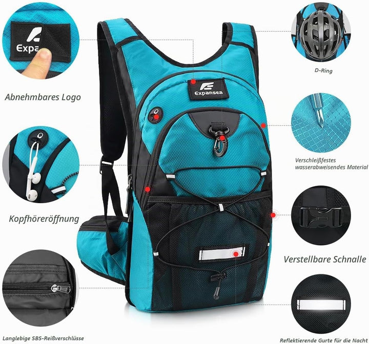 Trinkrucksack mit Trinkblase 3L BPA-Frei, Wasserdichter Outdoor-Rucksack, Rucksack mit Trinksystem,