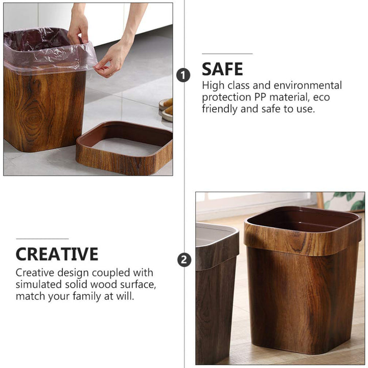 LIFKOME Imitierter Holz-Mülleimer, rustikaler Mülleimer, Mülleimer für Badezimmer, Schlafzimmer, Küc
