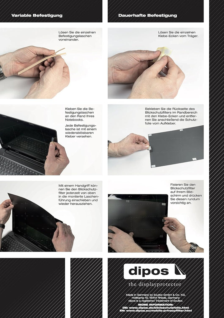 dipos 15" Zoll (4:3) 304x228 mm Blickschutzfilter - Premium Blickschutzfilter für Monitor, Laptop un