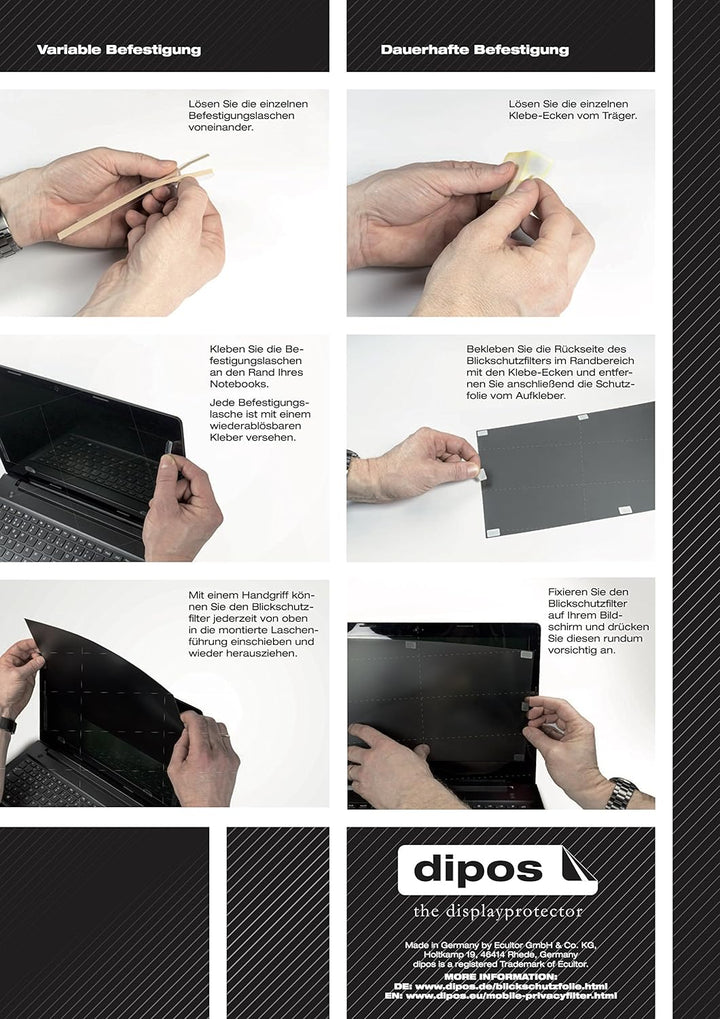 dipos 17.3" Zoll Wide (16:9) 383x215 mm Blickschutzfilter - Premium Blickschutzfilter für Monitor, L