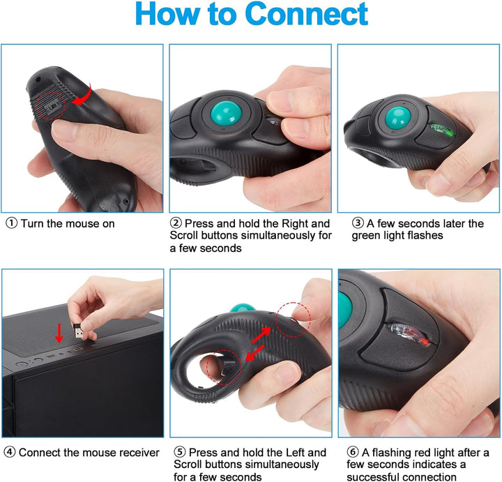 IMAGE Trackball Maus Kabellose USB Hanheld Funkmaus mit Laser für Rechts- oder Linkshänder