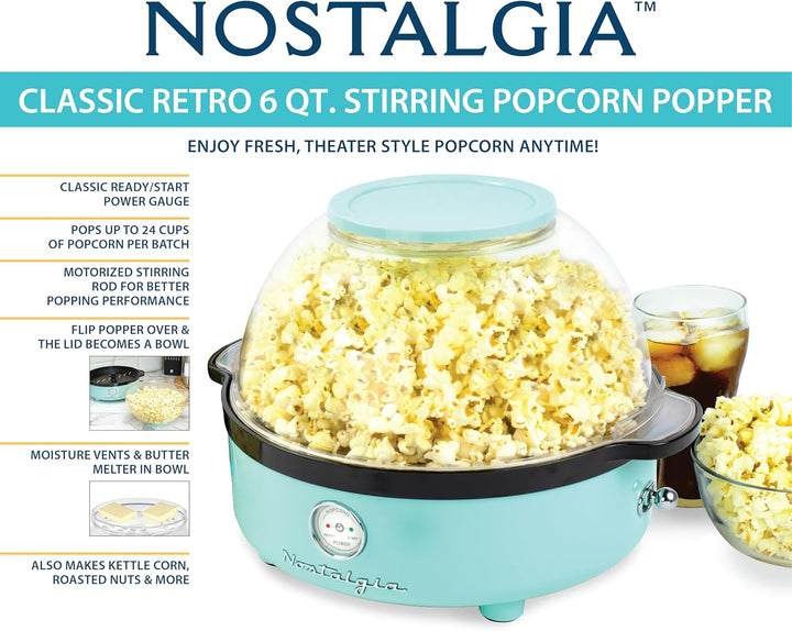 Nostalgia Retro-Rühr-Popcornmaschine 5.5L - Aqua Blau, Blau