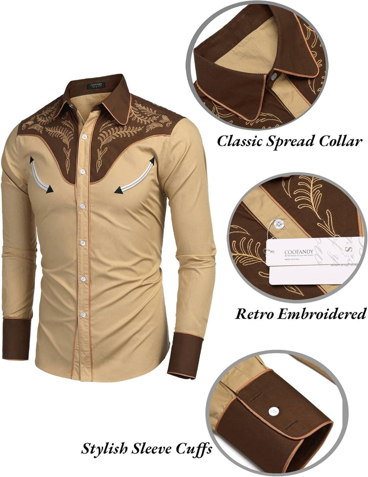 Coofandy Men's Western Embroidered Shirts Cowboy Casual Shirt Button Down Shirts Gross und kräftig M