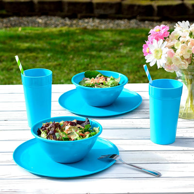 Youngever 18er Set Geschirr aus Kunststoff, Platten (25CM), Schalen (1000ML), Becher (600ML), Dienst