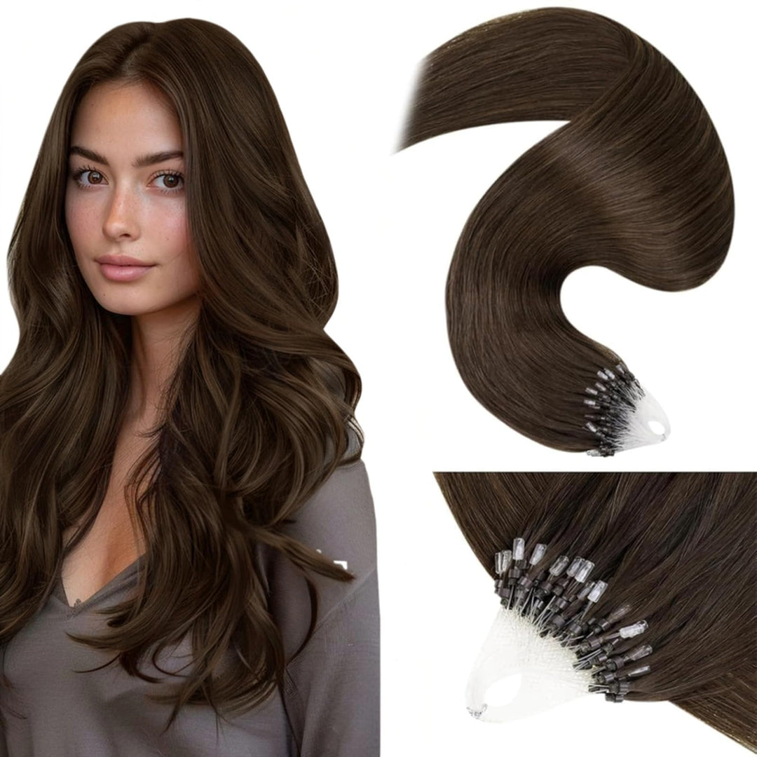 LaaVoo Easy Loop Hair Extensions Echthaar Braun 18zoll/45cm Haarverlängerung mit Microrings Unsicitb