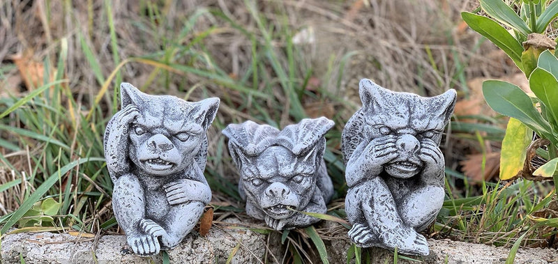 stoneandstyle Steinfigur 3er Set kleine Gargoyles frostfest wetterfest Steinguss