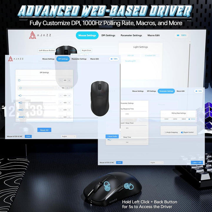 ZIYOU LANG × A.JAZZ AJ159V2MC Kabellose Leichte Gaming-Maus, Austauschbare Dual-Batterien, 54 g Ultr