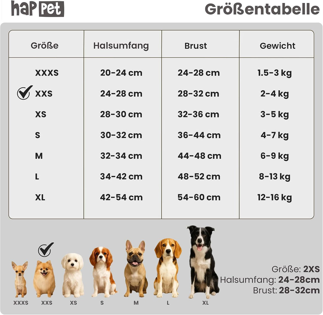 Happet Hundegeschirr XXS für kleine Hunde &amp; Katzen – atmungsaktives Air-Mesh Brustgeschirr, weich ge