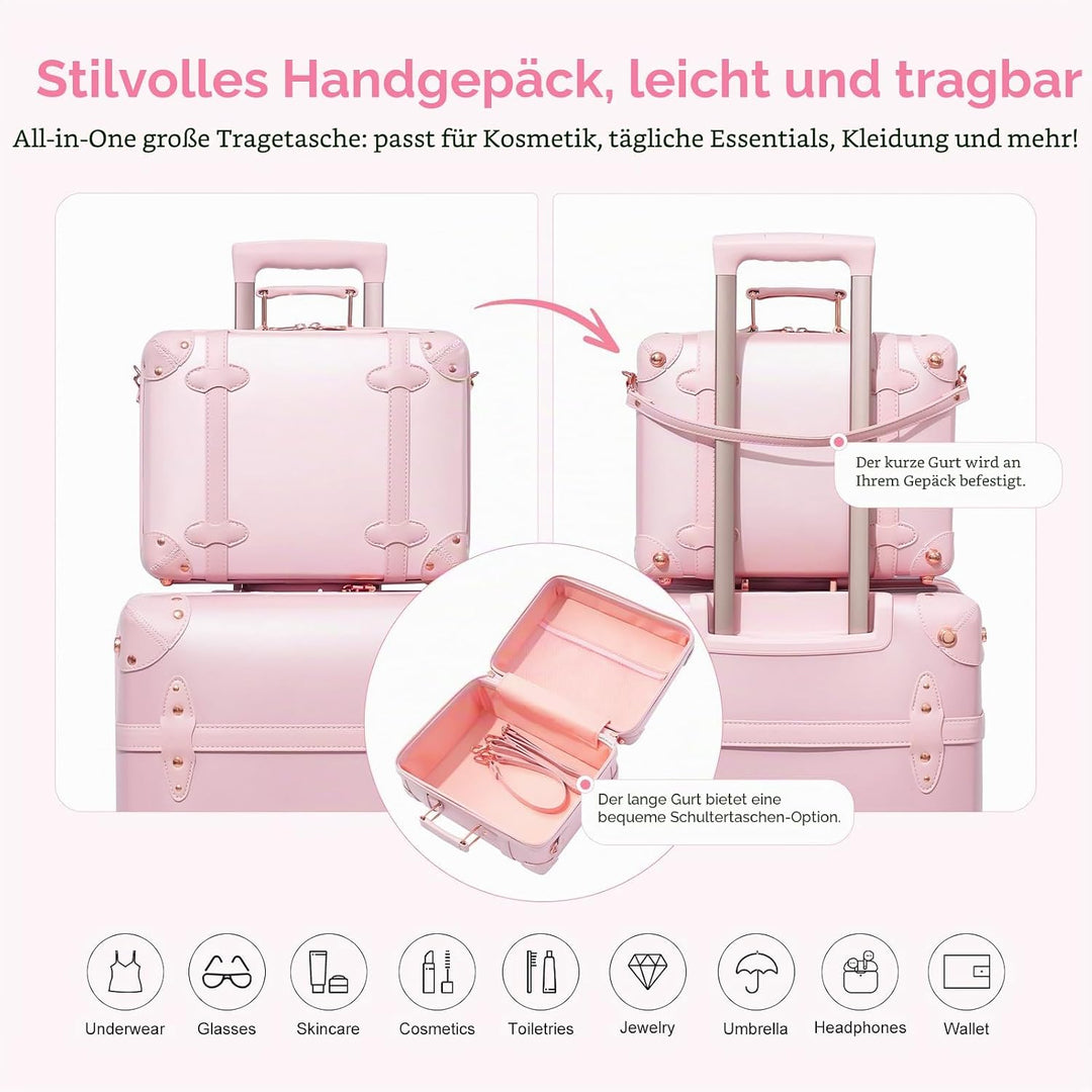 Urecity Vintage Reisekoffer Set 2 Teilig Leicht Retro Lederkoffer Hartschale Trolley Handgepäck Sets
