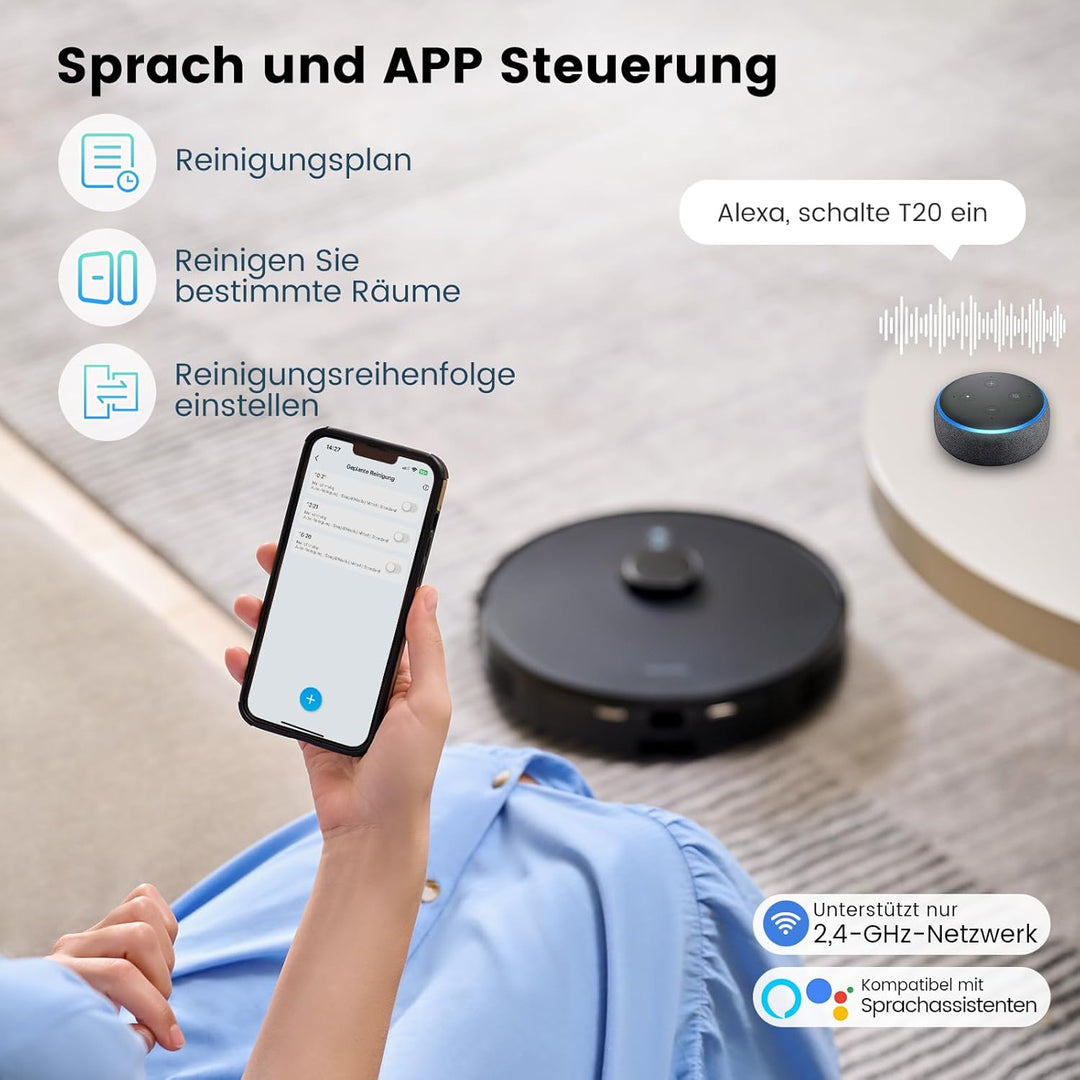 AIRROBO T20+ Saugroboter mit Wischfunktion, 3.5L Staubsauger Roboter mit Absaugstation, 180Min Laufz