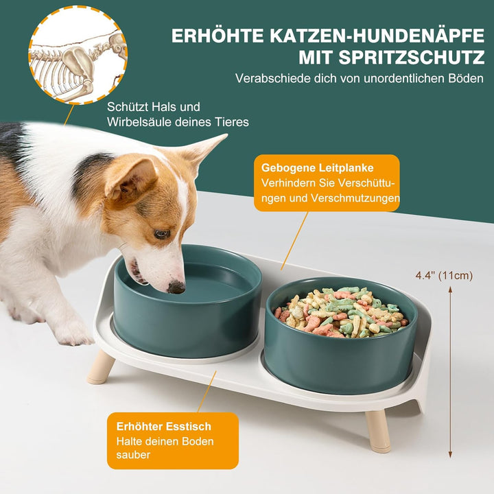Erhöhtes Keramik-Hundenapf-Set - Doppelte Hundenäpfe mit rutschfestem Ständer - Futter- und Wassernä
